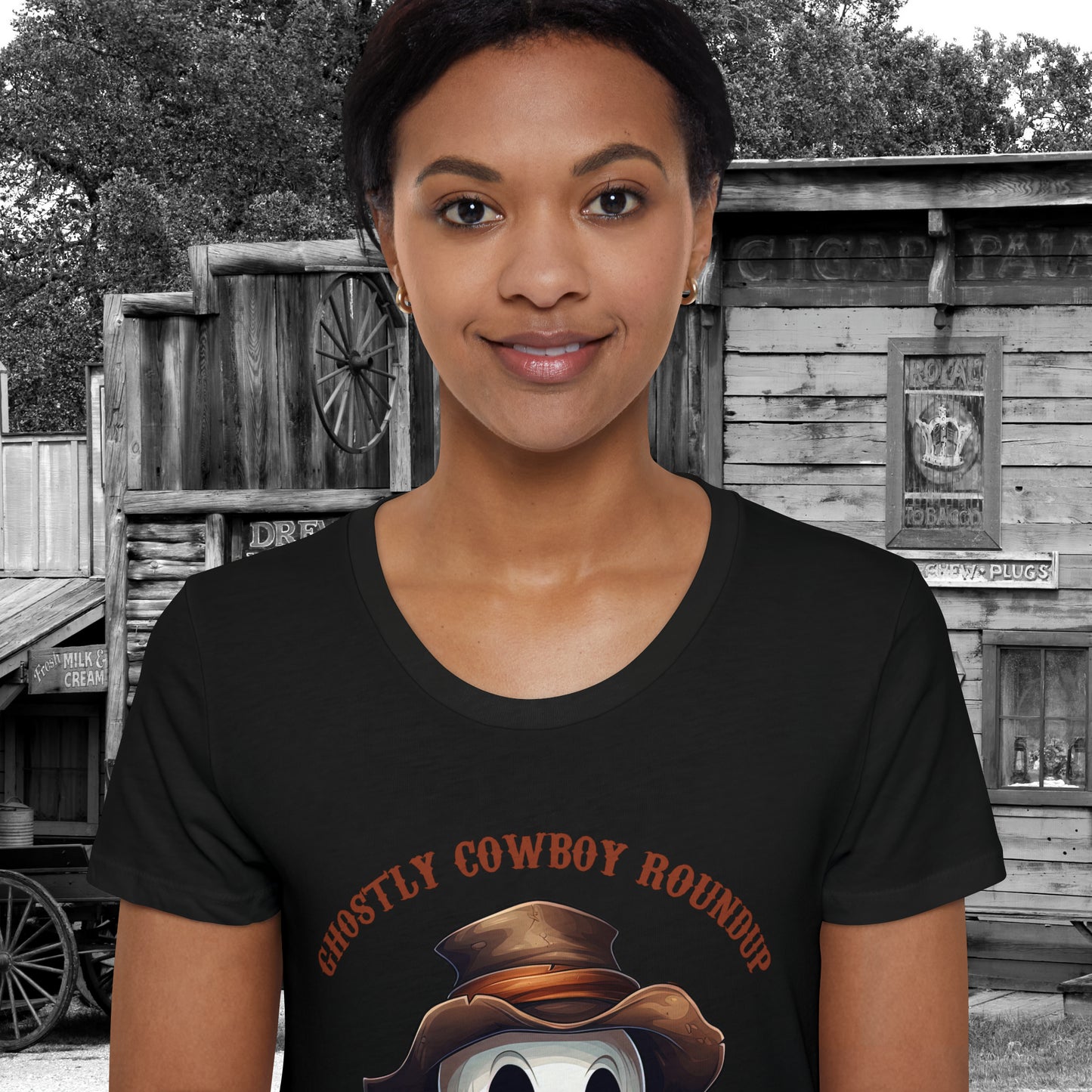 Ghostly Cowboy Roundup Western Halloween Women's Organic Short Sleeve T-Shirt Gifts for Her