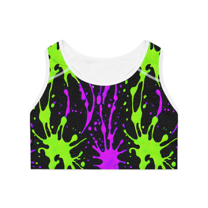 Pink & Green Paint Splatter Sports Bra