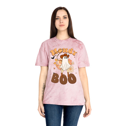 Cowboy Ghost saying Howdy Boo Retro Halloween Unisex Color Blast T-Shirt Gifts for her