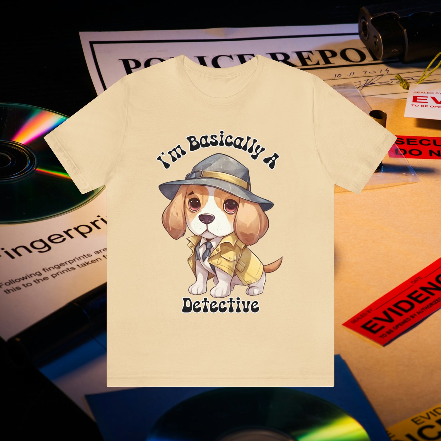 Detective Beagle Puppy True Crime I'm Basically a Detective Unisex Jersey Short Sleeve Tee Gift for Dog Lovers Gifts for him Gifts for her