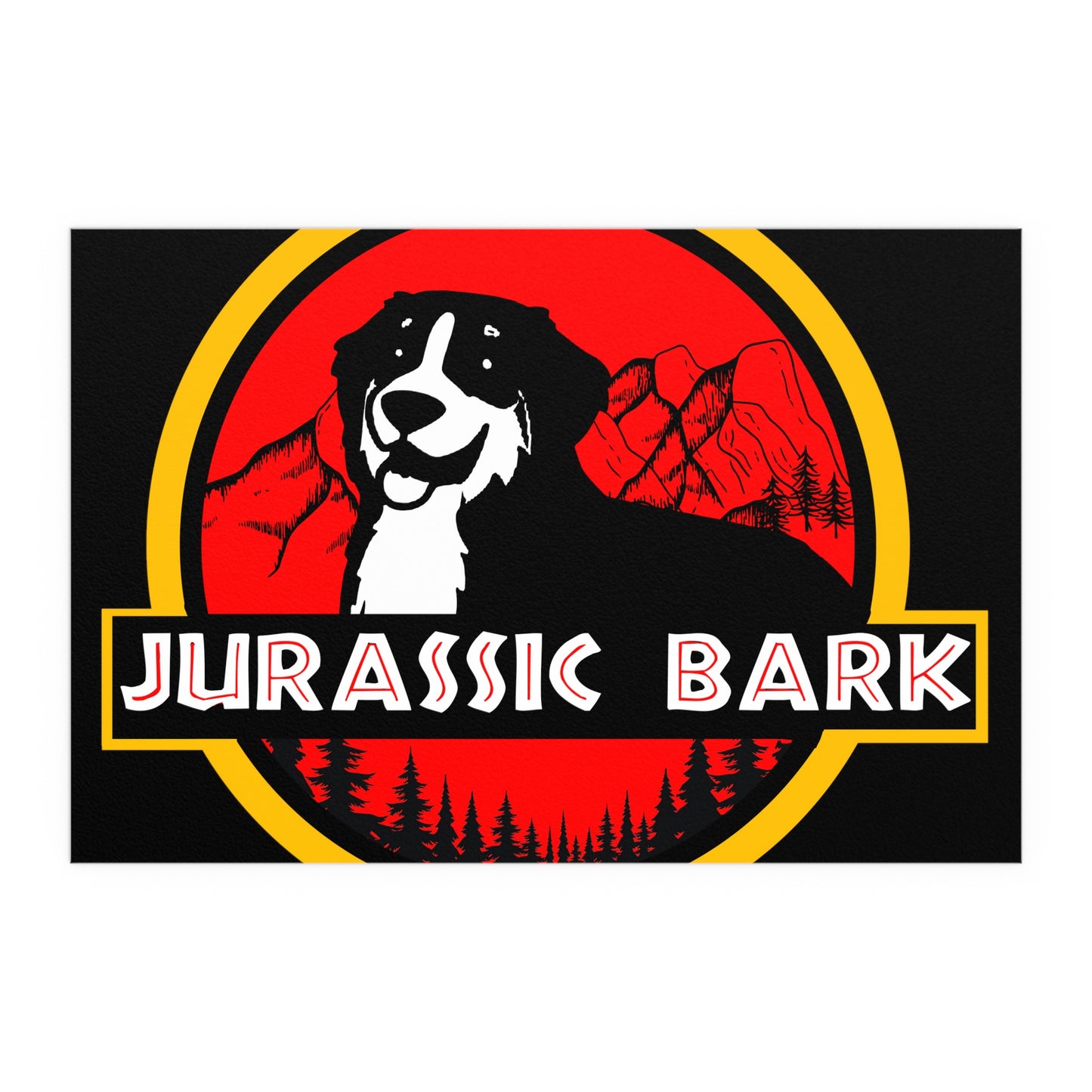 Jurassic Bark Bernese Mountain Dog Indoor and Outdoor Silk Posters