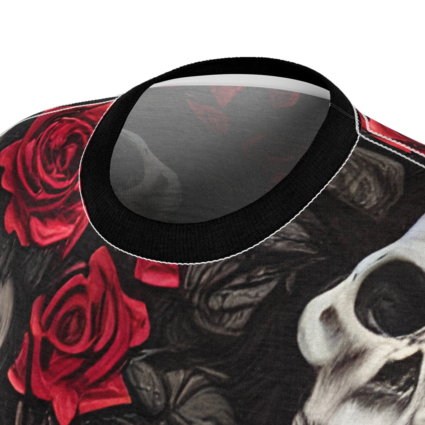 Hyper Realistic Skulls and Red Roses by artist Anne-Laure Goupil Women's Cut & Sew Tee (AOP)