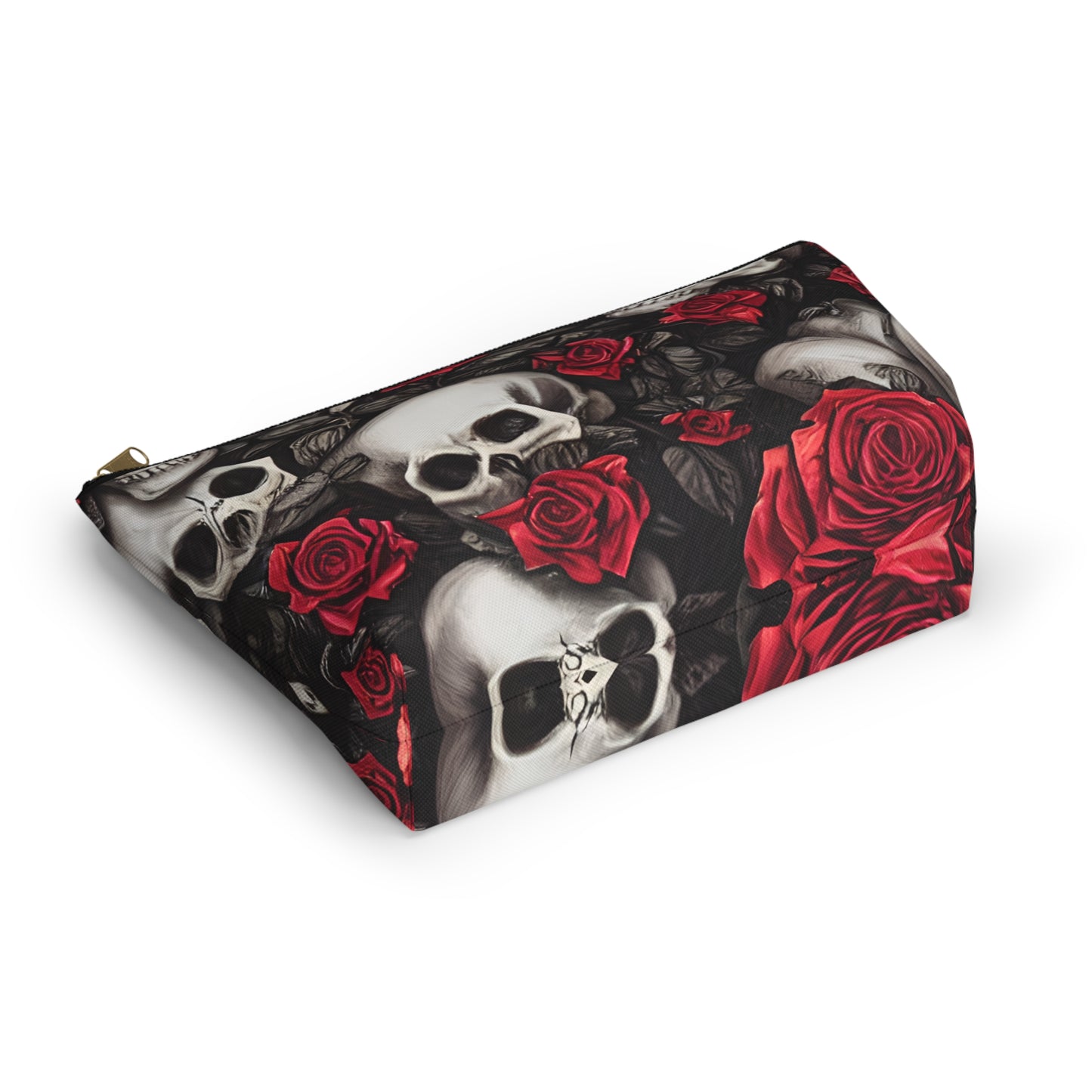 Hyper Realistic Skulls and Red Roses by artist Anne-Laure Goupil Accessory Pouch w T-bottom