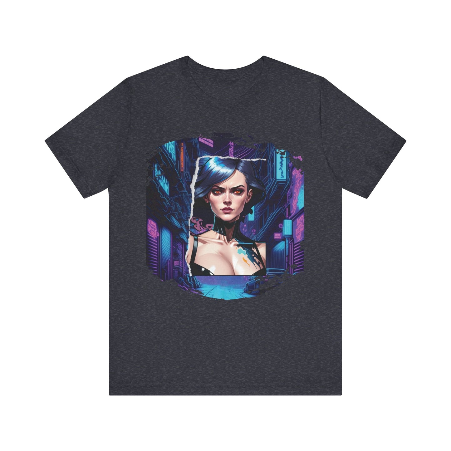 Cyberpunk Girl Unisex Jersey T-Shirt - Futuristic Cityscape Graphic Tee Futuristic Style cyberpunk fashion