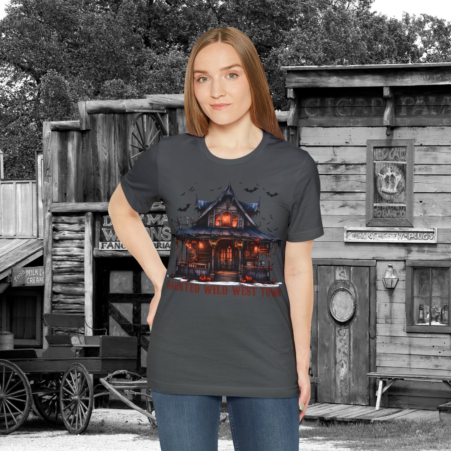 Haunted Wild West Town Halloween Western Unisex Jersey Short Sleeve Tee Gifts for Him Gifts For Her