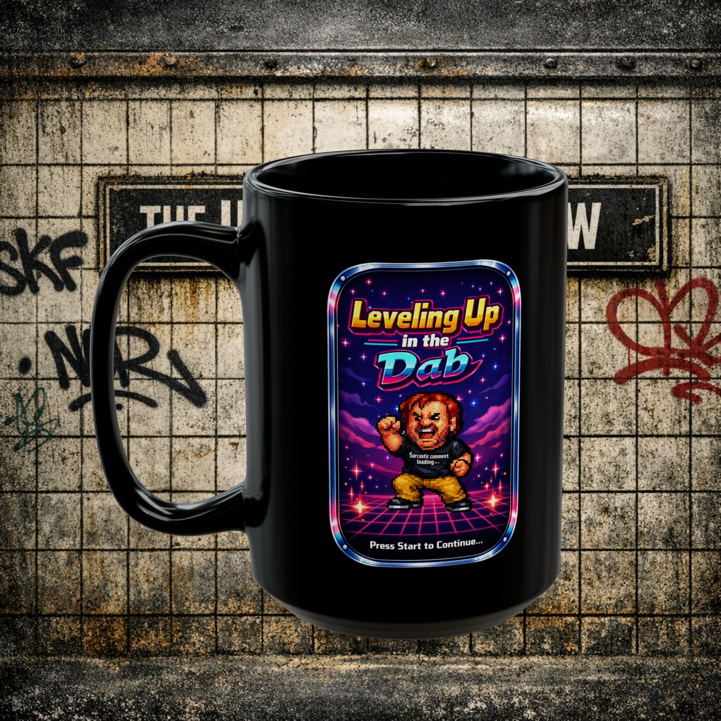 Leveling Up in the Dab Black Mug — Retro Gamer Gift 15oz mug