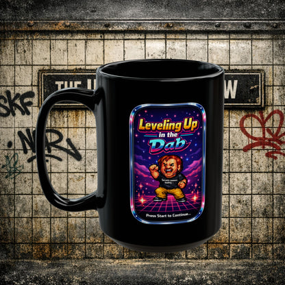 Leveling Up in the Dab Black Mug — Retro Gamer Gift 15oz mug