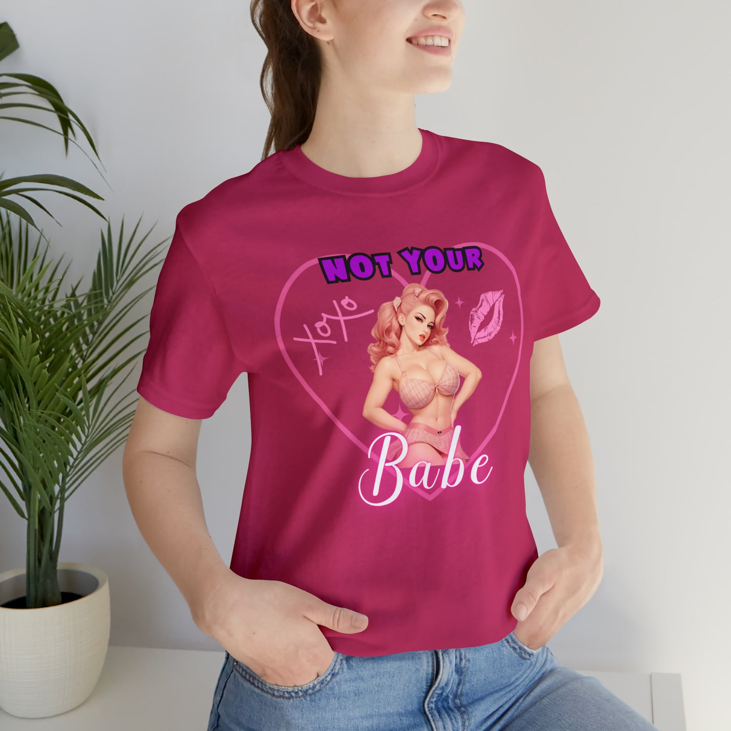 Vintage Pink Pinup Girl "Not Your Babe" on a Bella+Canva 3001 Unisex Jersey T-Shirt - A Must-Have Gift for her