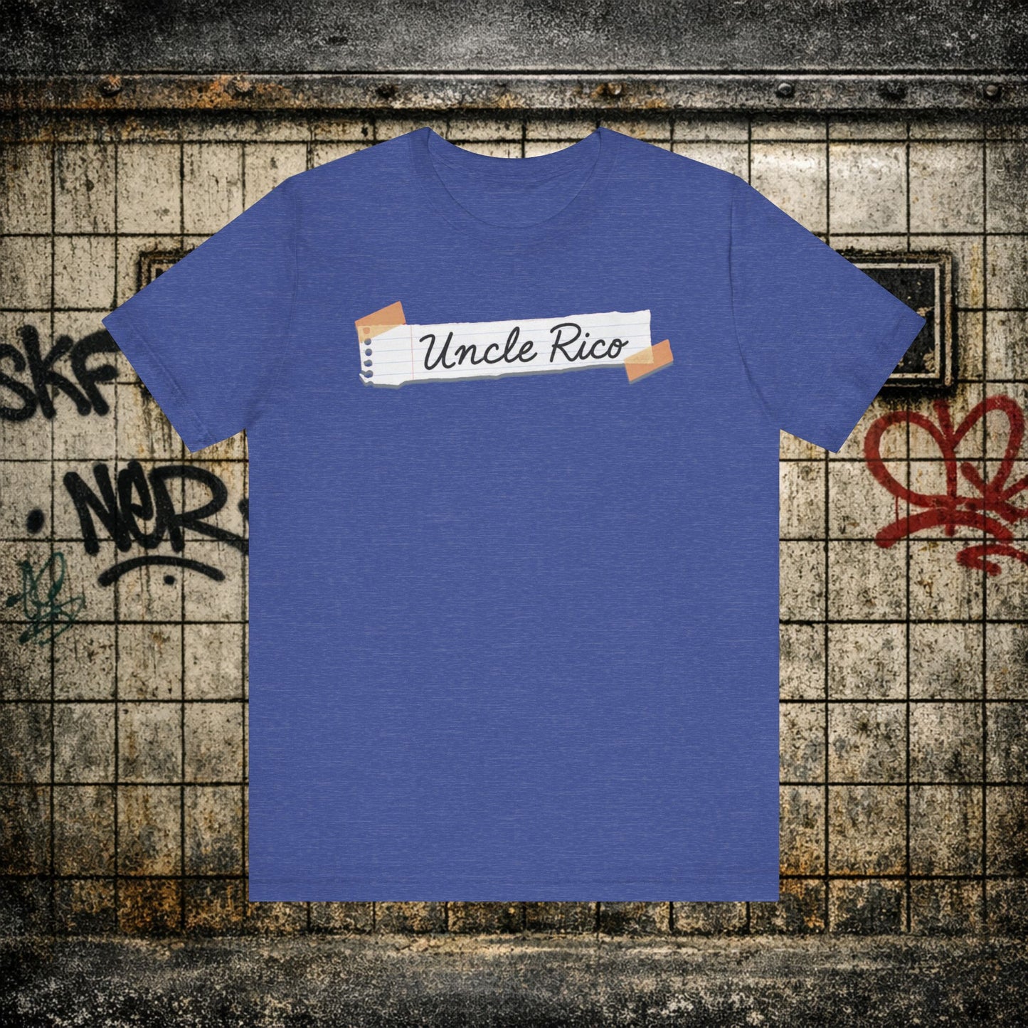 Uncle Rico Graphic Tee — Retro Notebook Tape Design