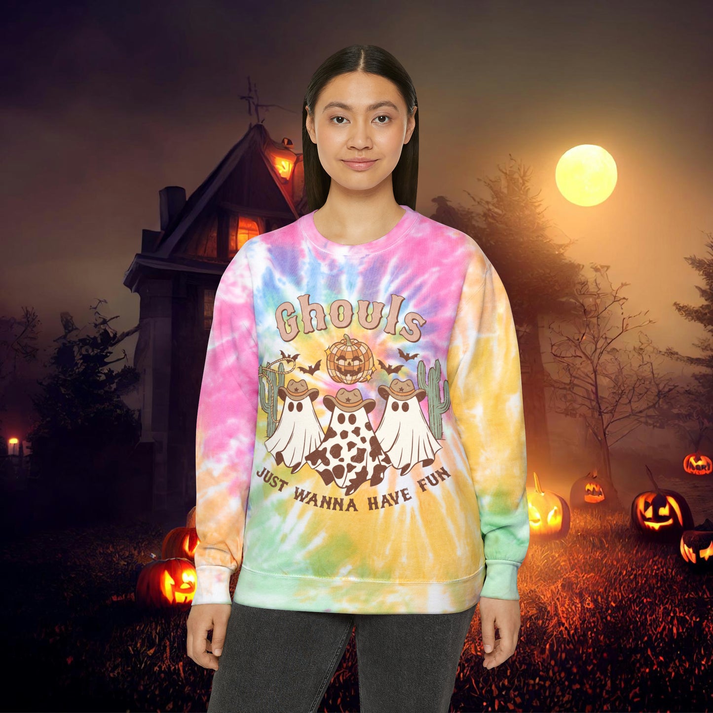 Ghouls just wanna have fun Halloween Retro Unisex Tie-Dye Sweatshirt