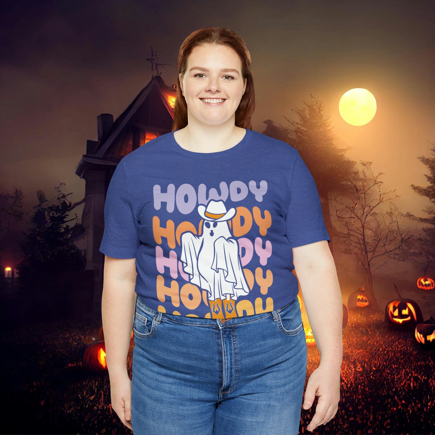 Cowboy Ghost Howdy Retro Halloween Unisex Jersey Short Sleeve Tee Gifts for Him Gifts For Her