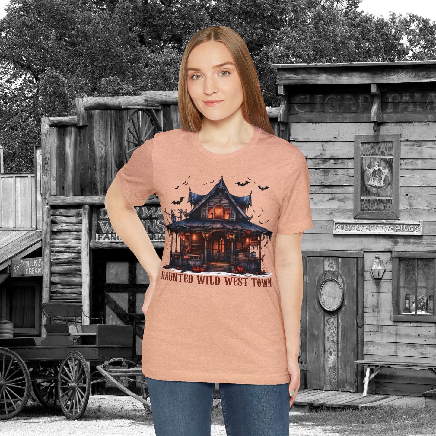 Haunted Wild West Town Halloween Western Unisex Jersey Short Sleeve Tee Gifts for Him Gifts For Her