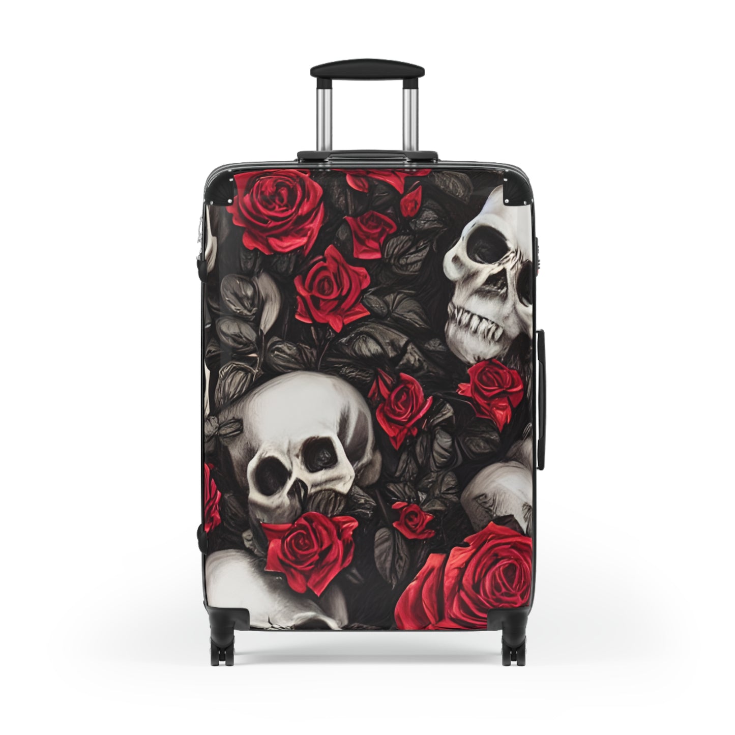 Hyper Realistic Skulls and Red Roses by artist Anne-Laure Goupil Suitcase