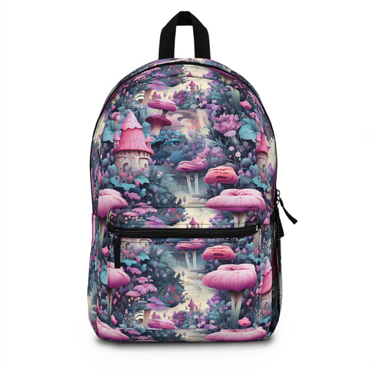 Adventure into an Enchanted Forest, Pink Mushrooms and Gnome Cottages: All-Over Print Kids Backpack, Gift ideas for Students gifts for Girls