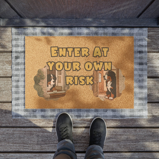 Enter at Your Own Risk Bernese Mountain Dog Doormat | 24" x 16" | Outdoor Coir Welcome Mat