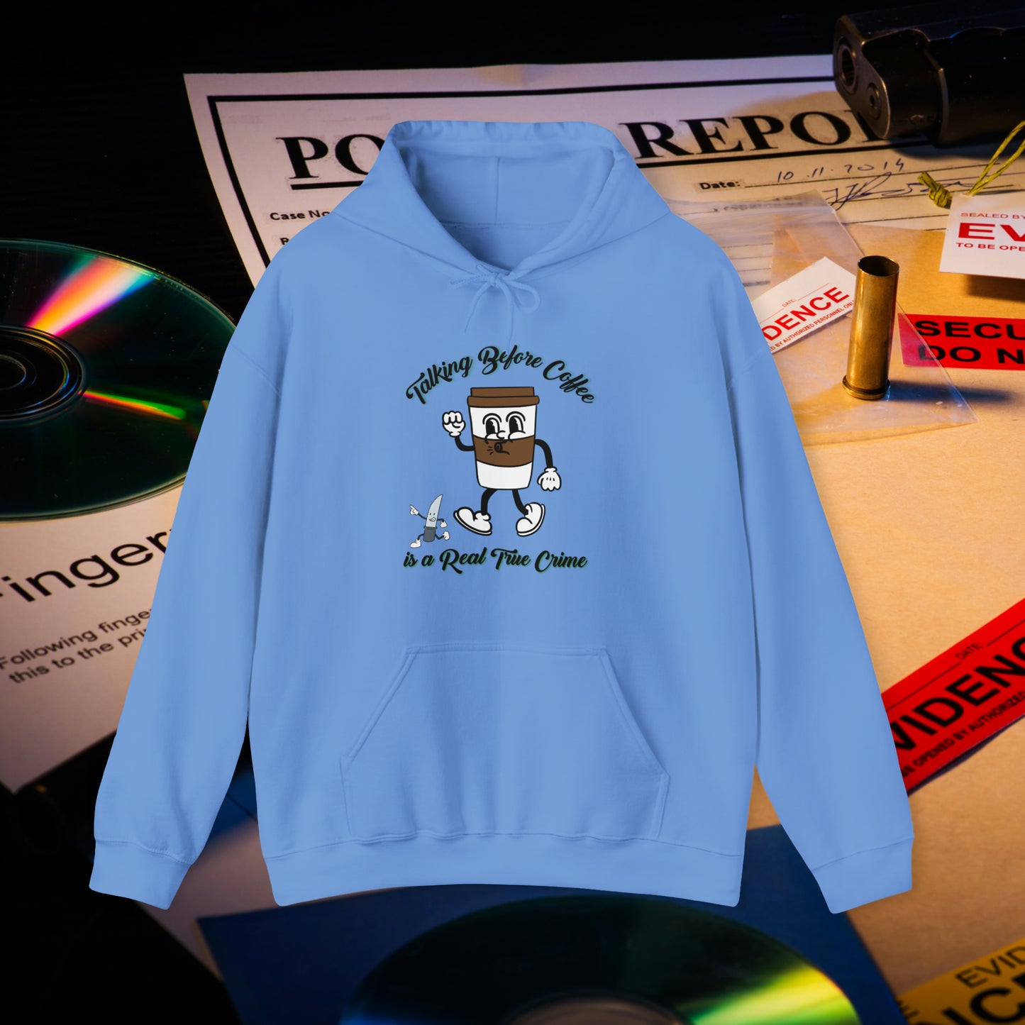 Retro Talking before Coffee is a Real True Crime Unisex Heavy Blend™ Hooded Sweatshirt Gifts for Him Gifts for Her