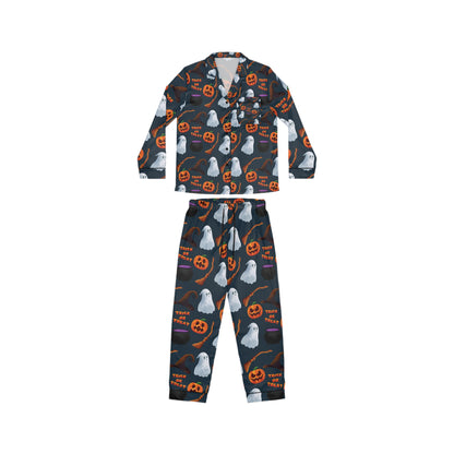Halloween Trick or Treat Ghosts Witch Hats Jack o Lanterns Women's Satin Pajamas (AOP)
