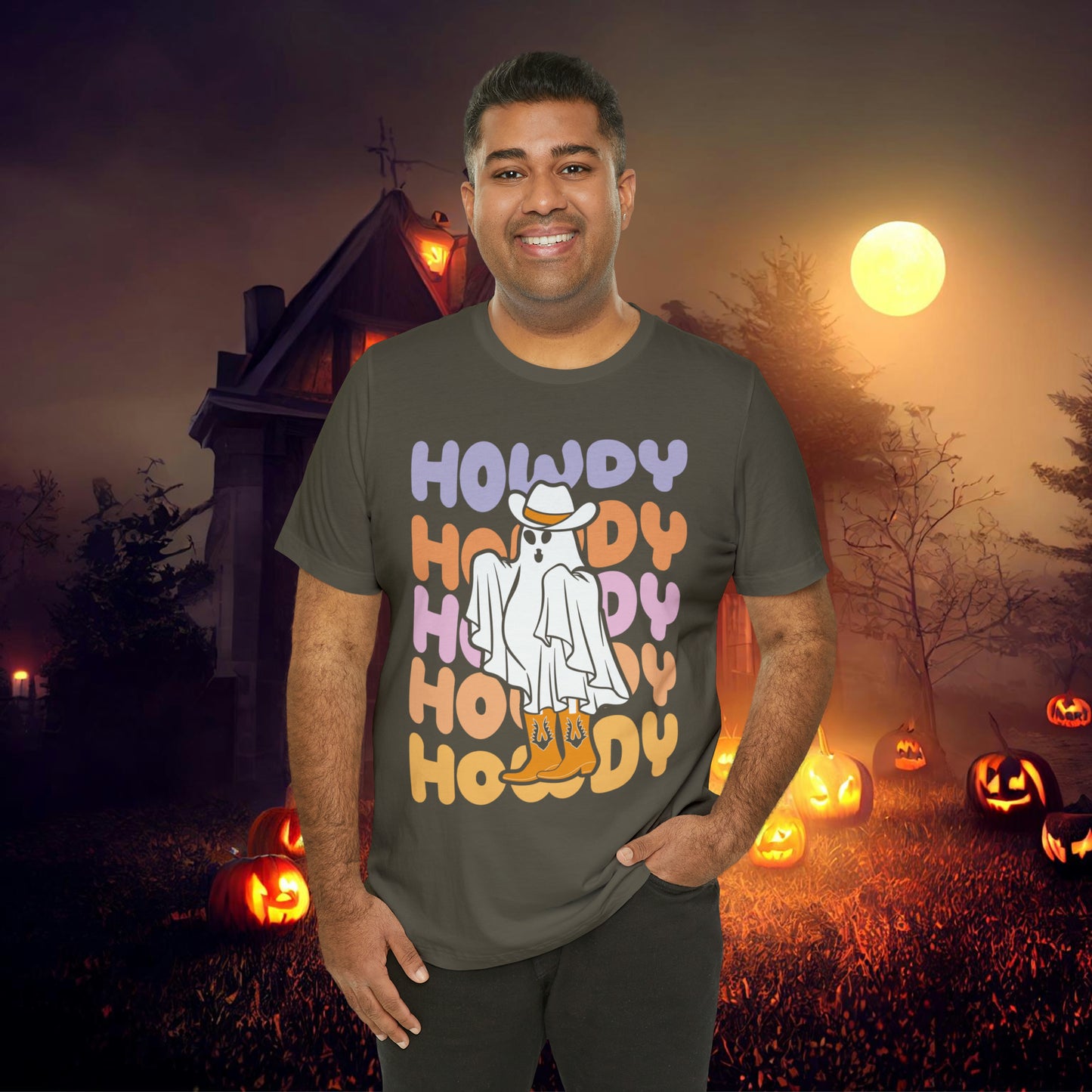 Cowboy Ghost Howdy Retro Halloween Unisex Jersey Short Sleeve Tee Gifts for Him Gifts For Her