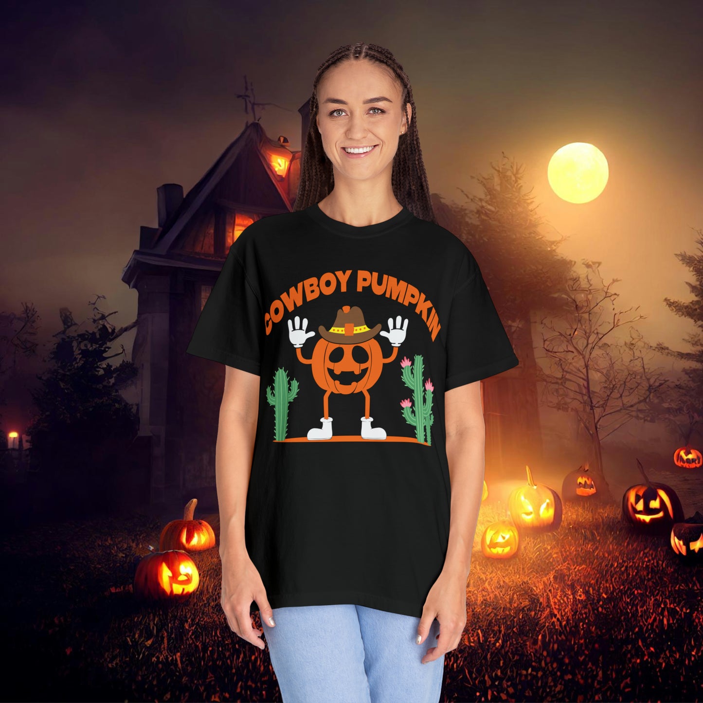 Cowboy Pumpkin Retro Groovy Halloween Unisex Garment-Dyed T-shirt Gifts for Him Gifts for Her