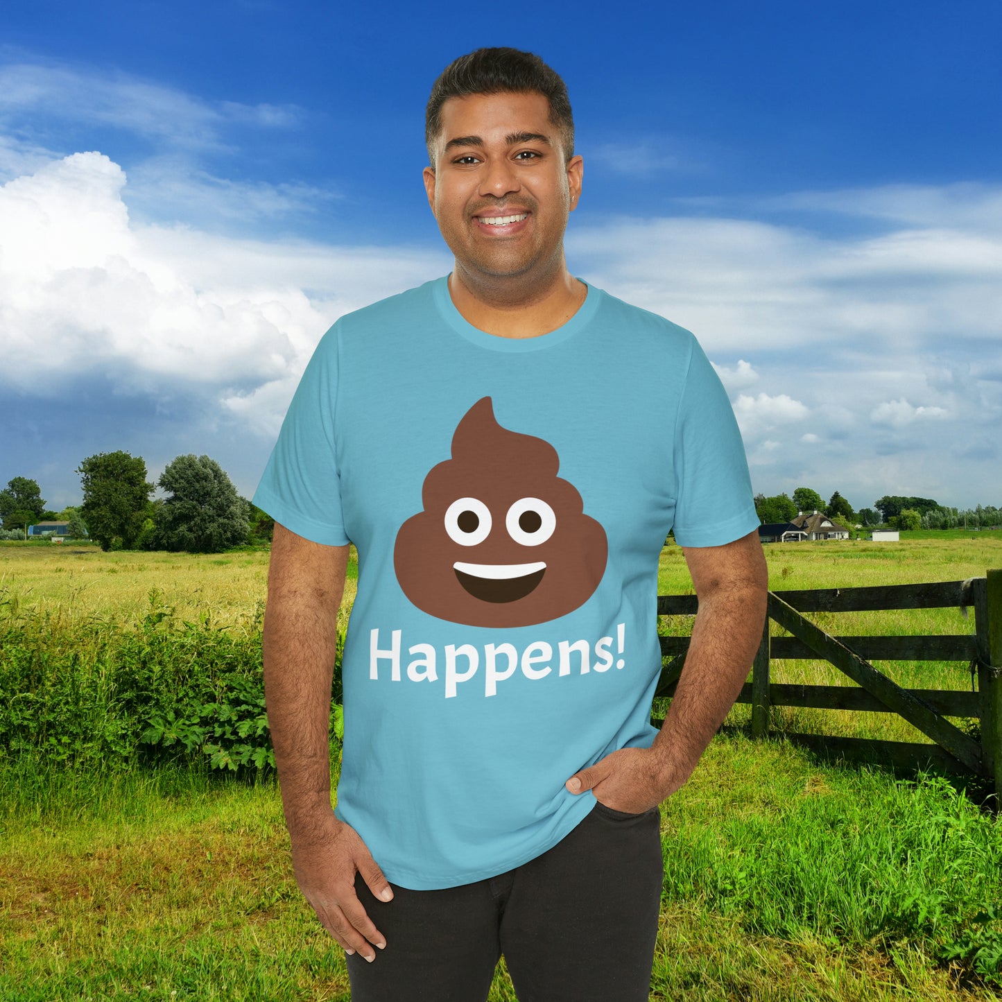 Embrace the Inevitable: 'Happens' Poop Emoji Unisex Jersey T-Shirt