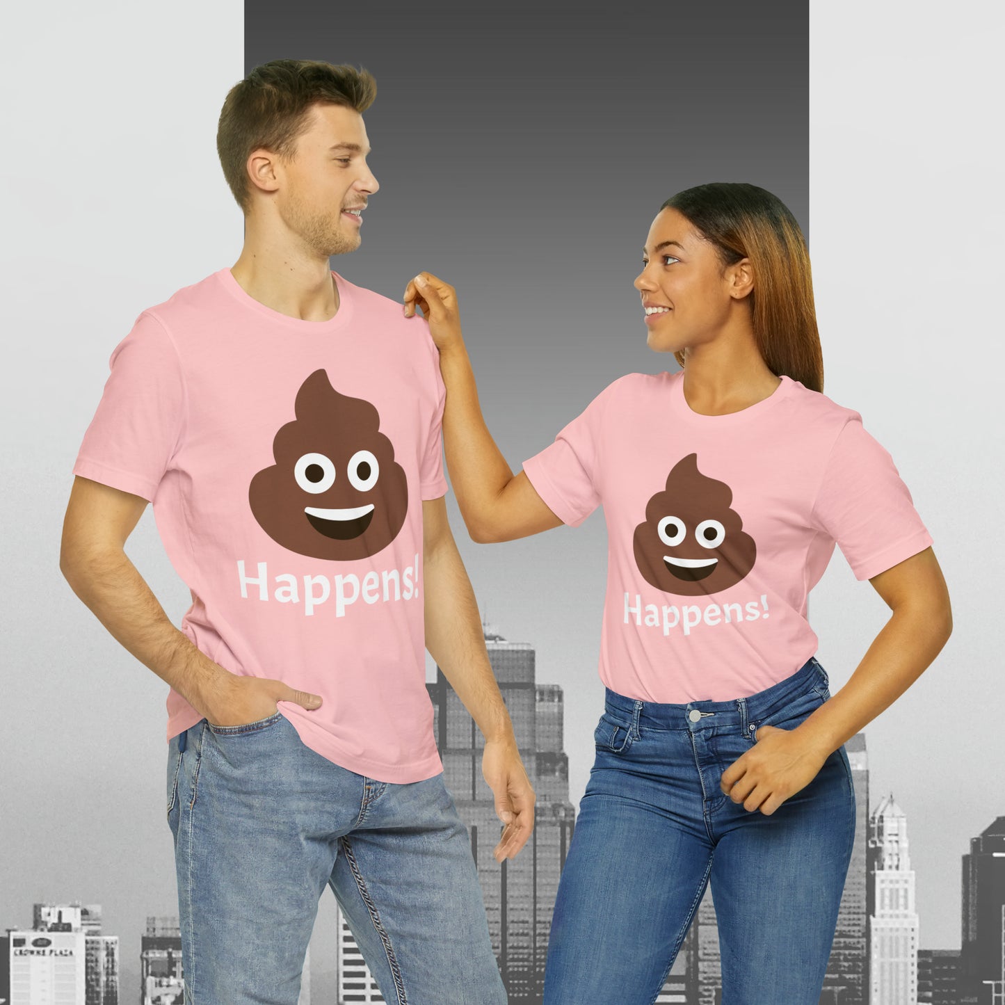 Embrace the Inevitable: 'Happens' Poop Emoji Unisex Jersey T-Shirt