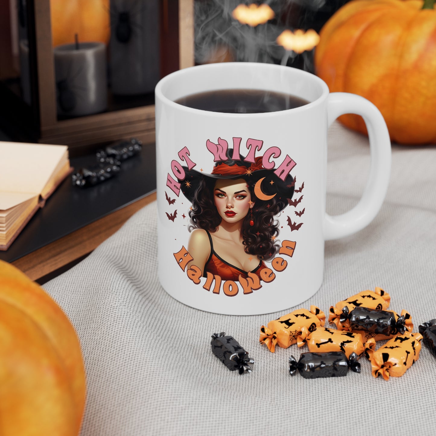 Vintage Pinup Witch Ceramic Mug: Sip Your Spells in Style this Hot Witch Summer Halloween!" Halloween Ceramic 11oz Mug 11oz Gifts for her