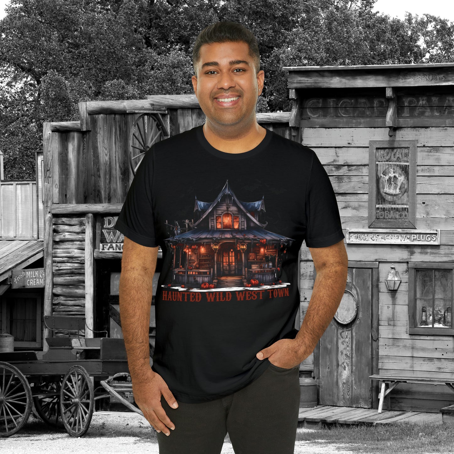 Haunted Wild West Town Halloween Western Unisex Jersey Short Sleeve Tee Gifts for Him Gifts For Her