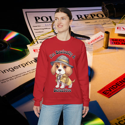Cute Beagle Dressed up like a Detective, I'm a Basically a Detective True Crime Unisex Heavy Blend™ Crewneck Sweatshirt