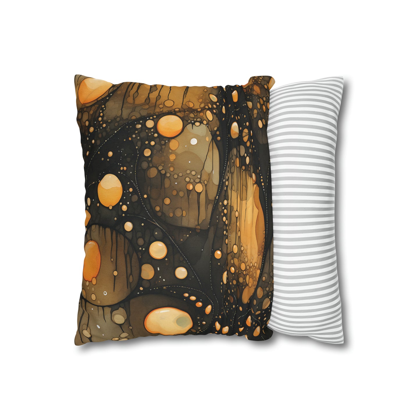 Halloween Yellow Orange Floating Blobs and Dark Spun Polyester Square Pillow Case