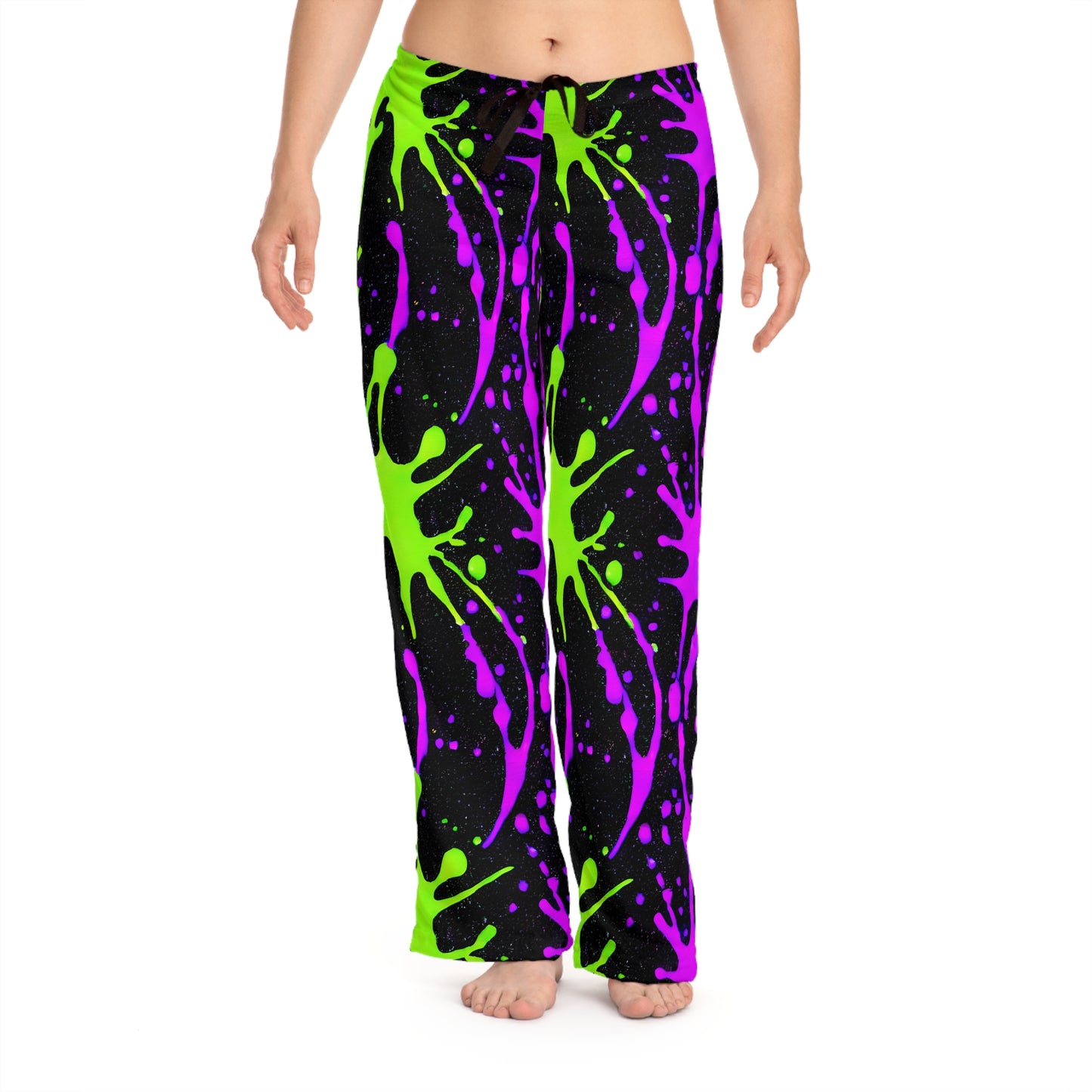 Green and Pink Paint Splatter Women's Pajama Pants - AOP Loungewear for Stylish Comfort