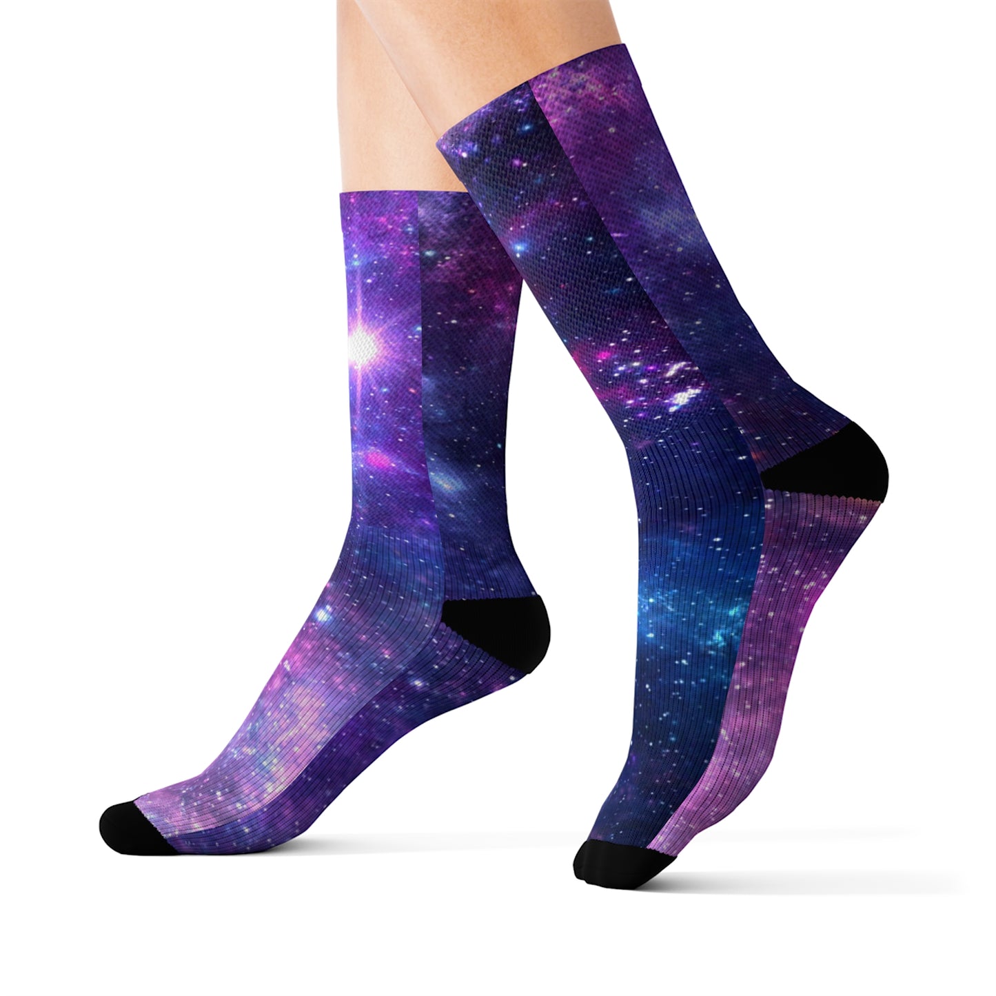 Purple Beyond the Stars Outer Space Out of this World Sublimation Socks