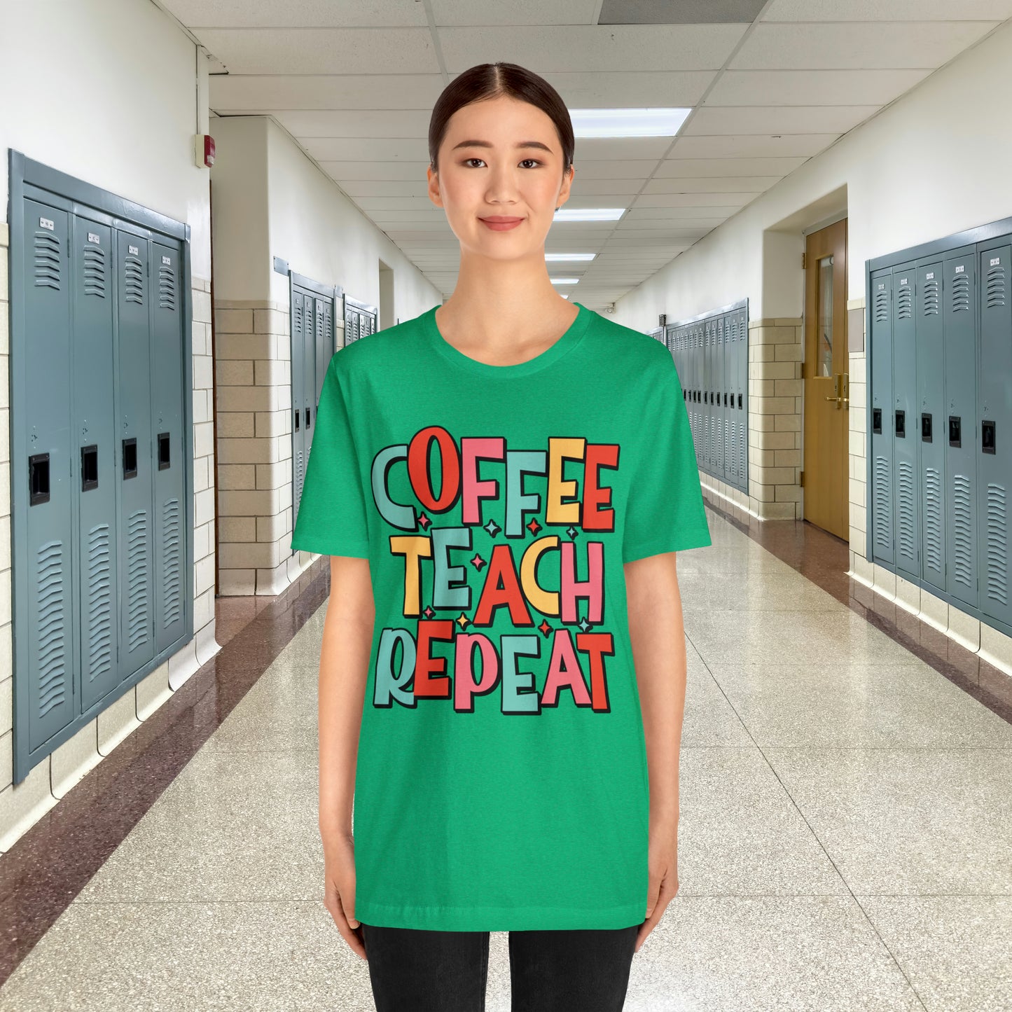 Coffee Teach Repeat Unisex Jersey Short Sleeve Tee