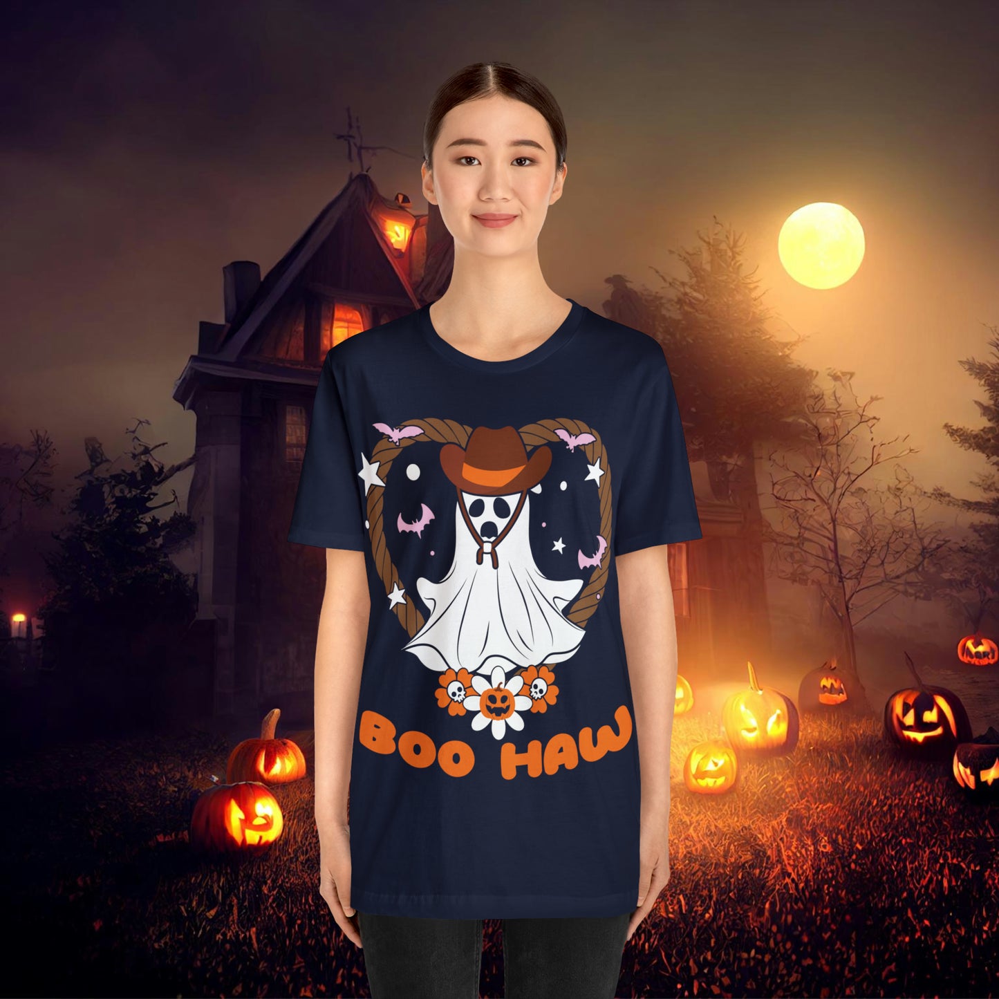 Boo Haw Retro Groovy Western Halloween Unisex Jersey Short Sleeve Tee Gifts for Him Gifts for Her