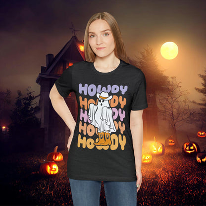 Cowboy Ghost Howdy Retro Halloween Unisex Jersey Short Sleeve Tee Gifts for Him Gifts For Her