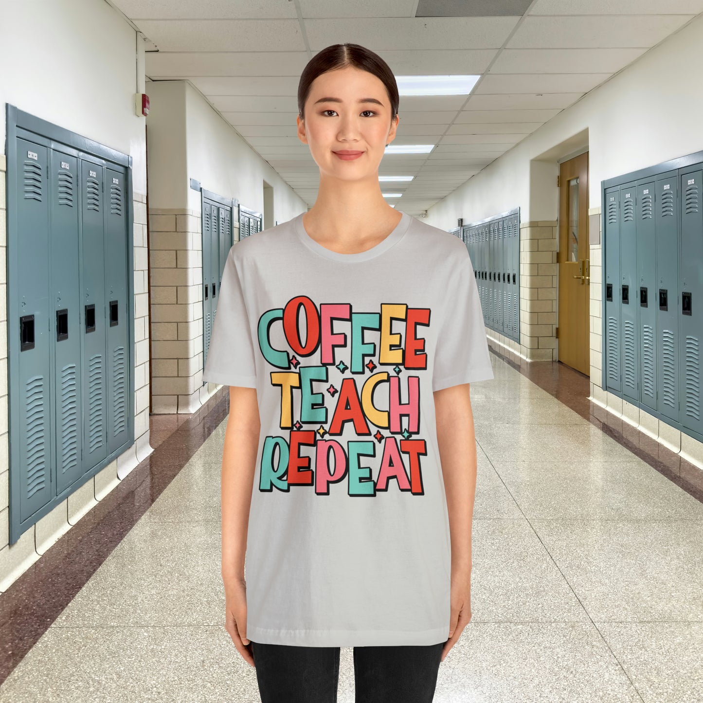 Coffee Teach Repeat Unisex Jersey Short Sleeve Tee