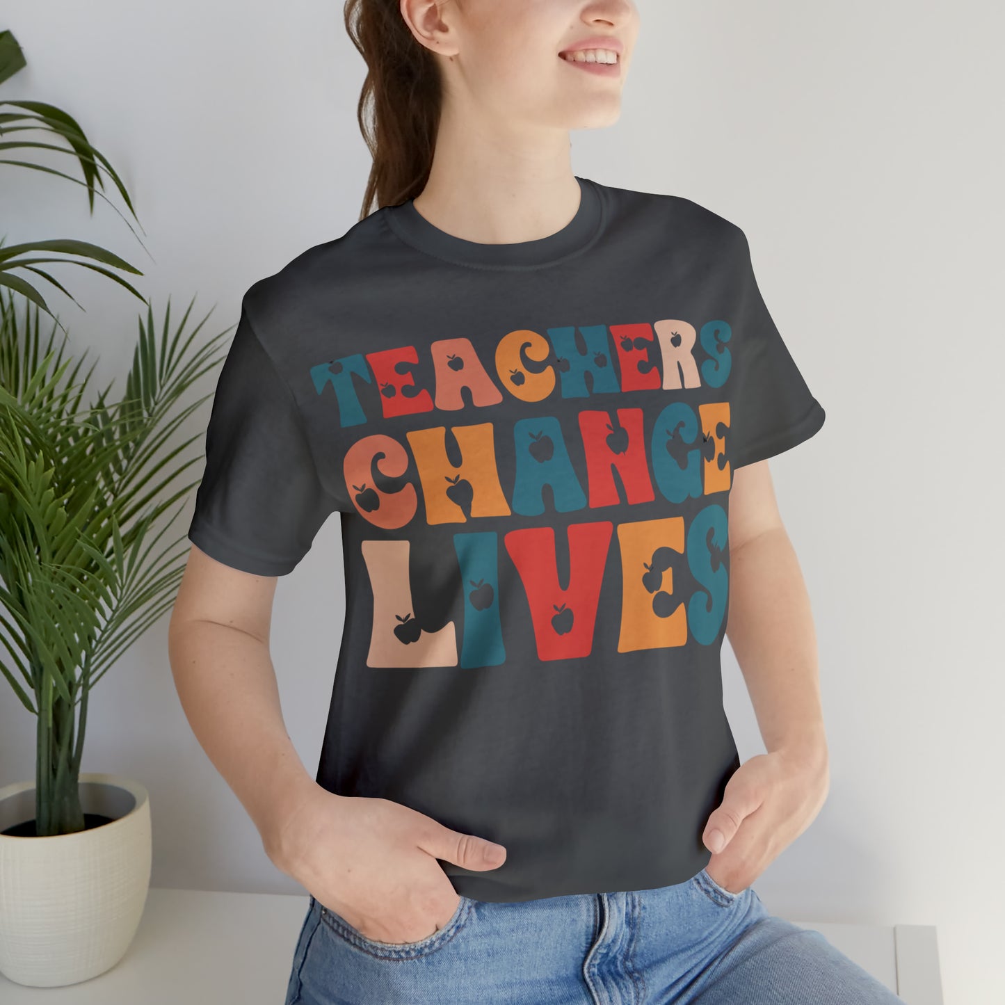 Colorful Teachers Change Lives Back to School Unisex Jersey Short Sleeve Tee Gifts for him, Gifts for Her