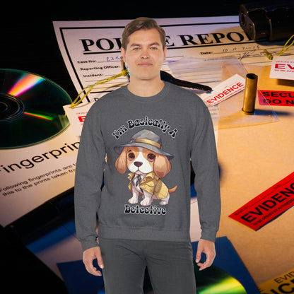 Cute Beagle Dressed up like a Detective, I'm a Basically a Detective True Crime Unisex Heavy Blend™ Crewneck Sweatshirt