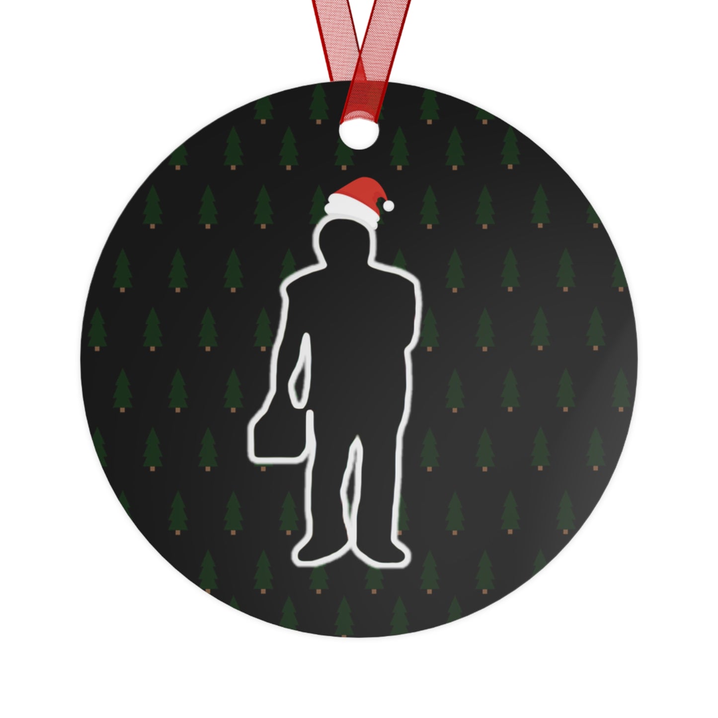 Sessmas Bell of Truth Approved by Shuli, Denied by Hack Comics Metal Ornament — Festive Shadow Figure & Red Emblem Holiday Bell Ornament