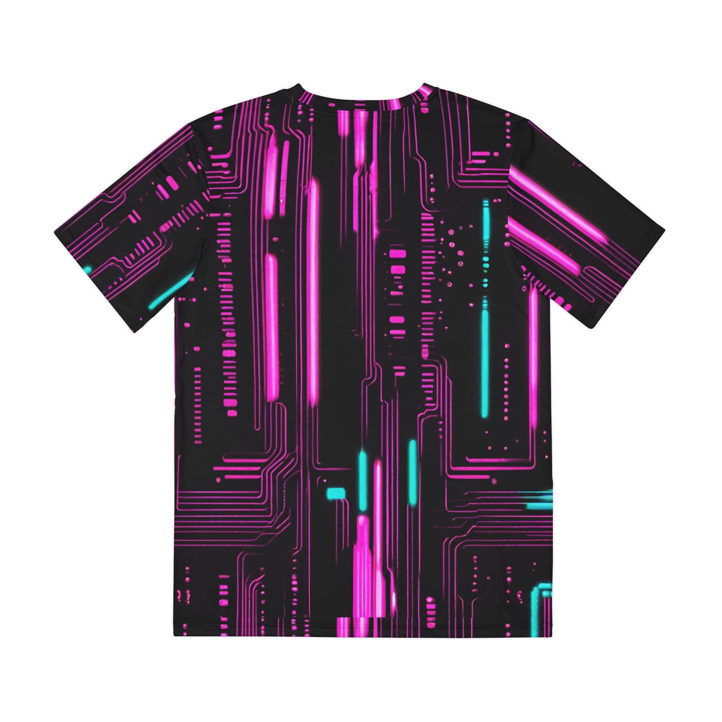 Cyberpunk Girl Men's Polyester AOP Tee - Neon Lights & 3D Circuit Board Design