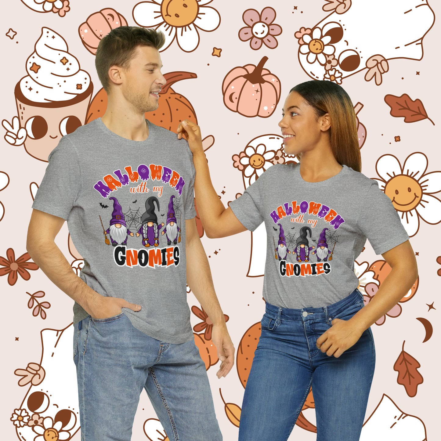 Halloween with my Gnomies Unisex Jersey Short Sleeve Tee Gifts for Him Gifts for Her