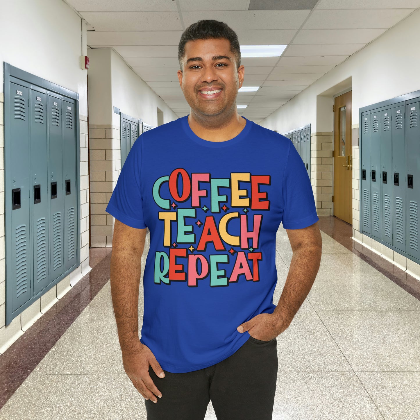 Coffee Teach Repeat Unisex Jersey Short Sleeve Tee