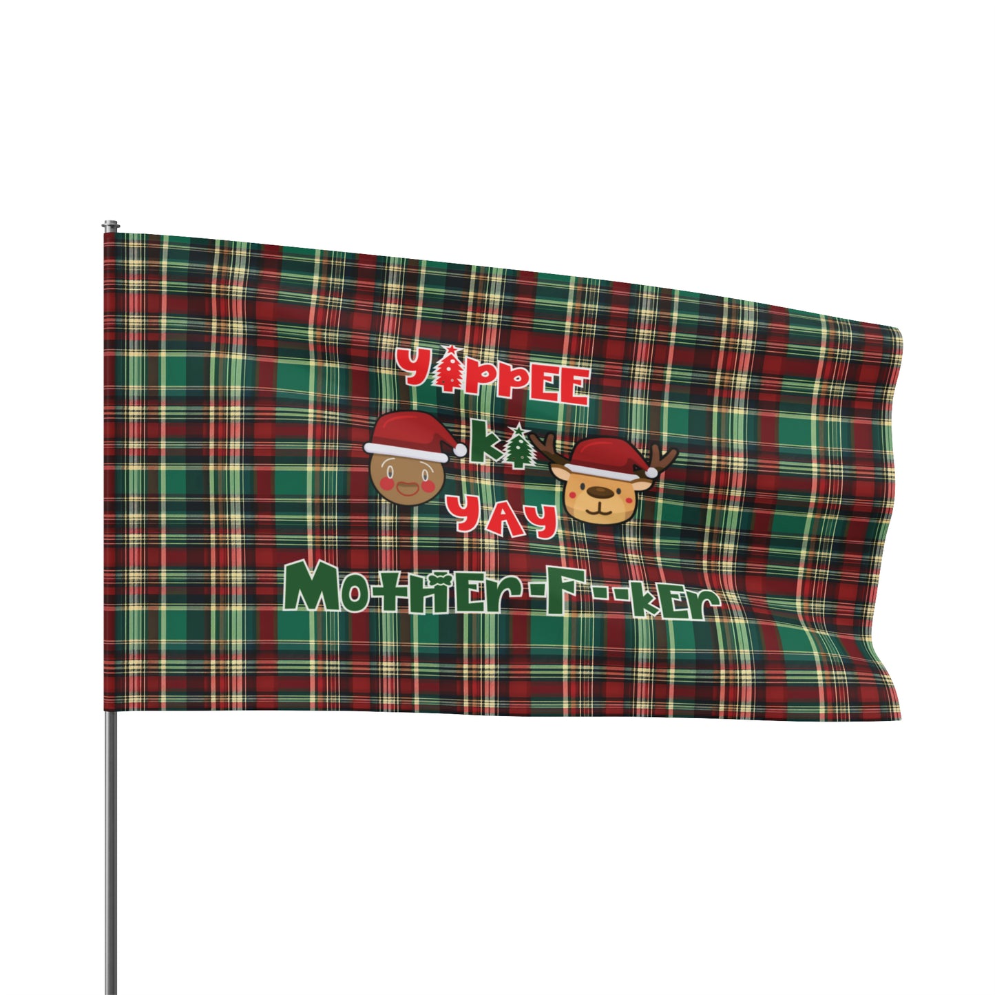 Die Hard Inspired Christmas House Flag | Yippee Ki Yay Mother-F--ker | Festive Plaid Pattern | Holiday Outdoor Decor