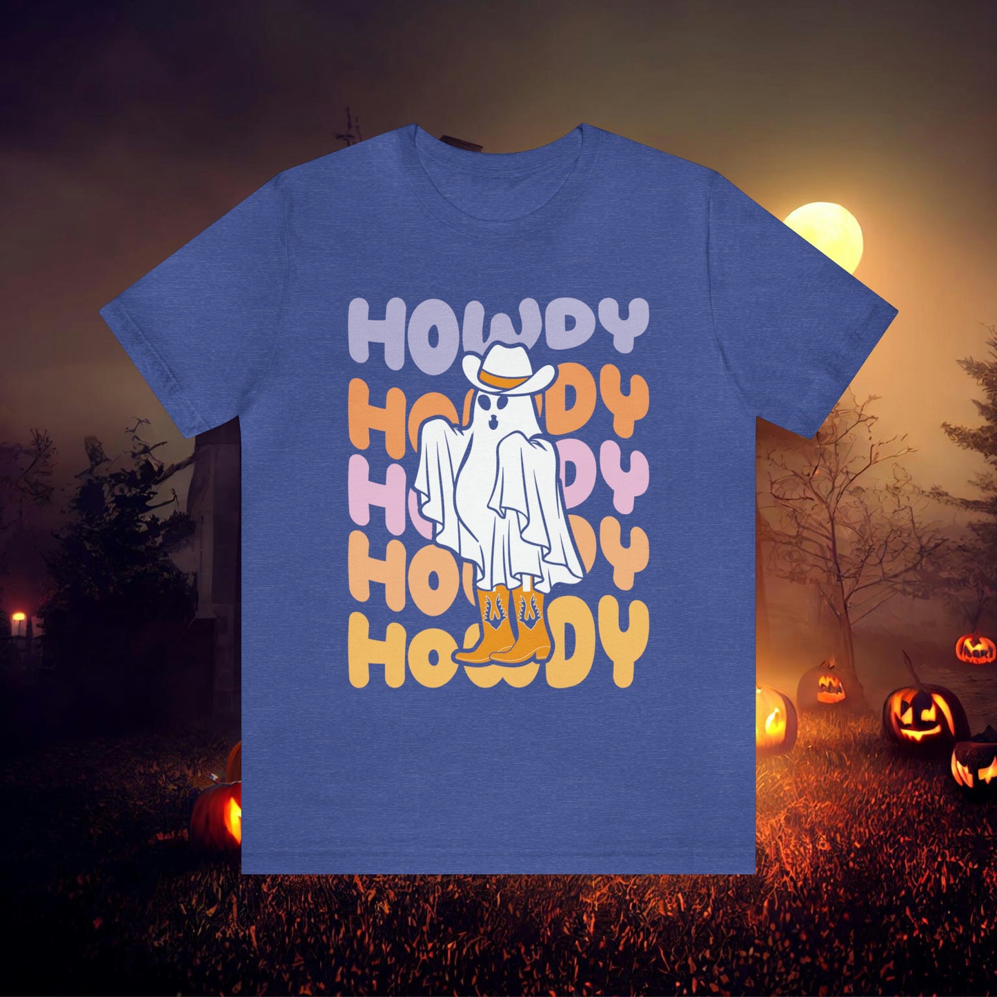 Cowboy Ghost Howdy Retro Halloween Unisex Jersey Short Sleeve Tee Gifts for Him Gifts For Her