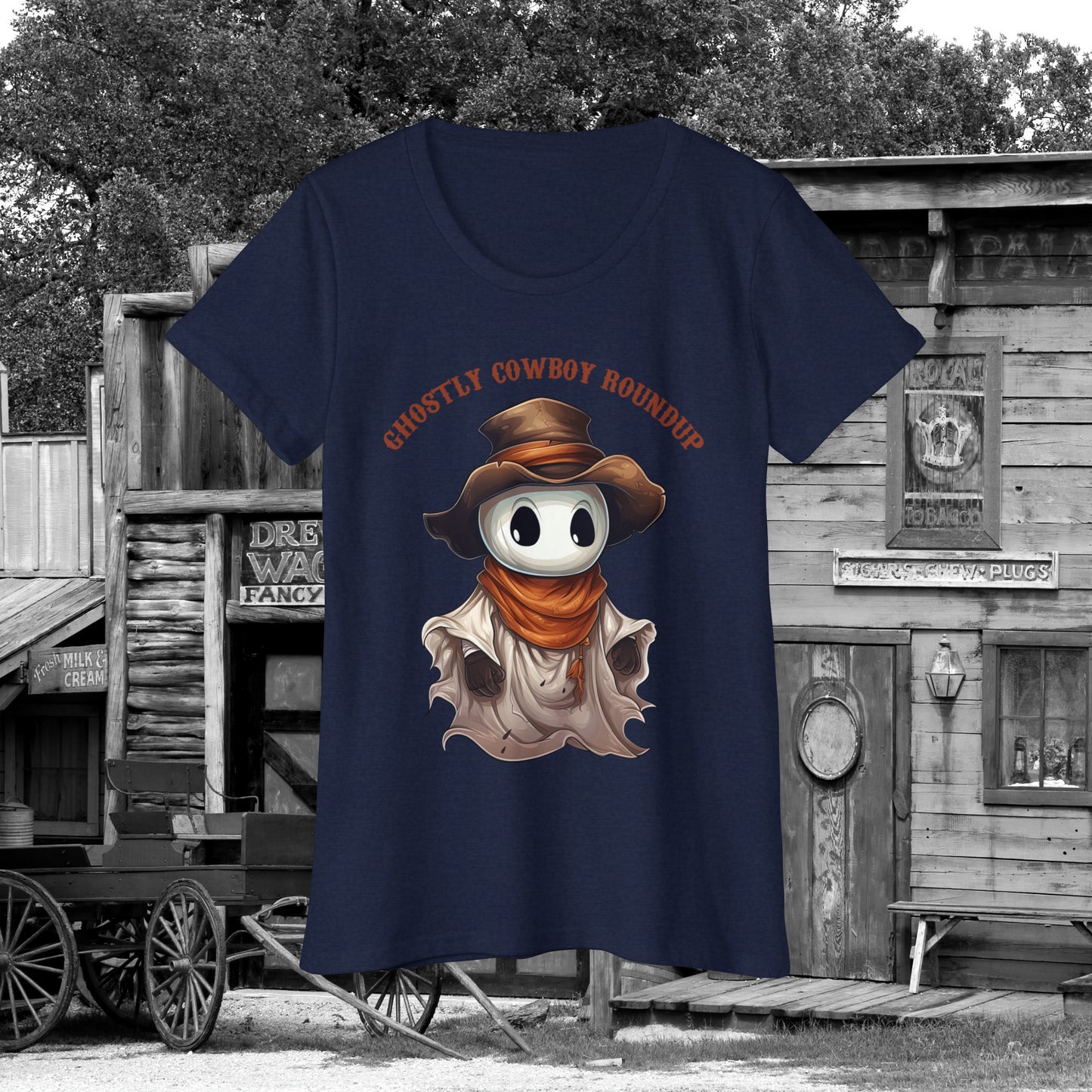 Ghostly Cowboy Roundup Western Halloween Women's Organic Short Sleeve T-Shirt Gifts for Her