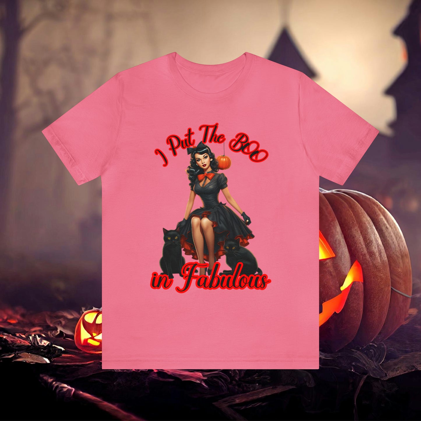 Vintage Pin-Up Witch I put the BOO in Fabulous Halloween Unisex Jersey Short Sleeve Tee Gifts for Her