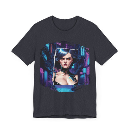 Cyberpunk Girl Unisex Jersey T-Shirt - Futuristic Cityscape Graphic Tee Futuristic Style cyberpunk fashion