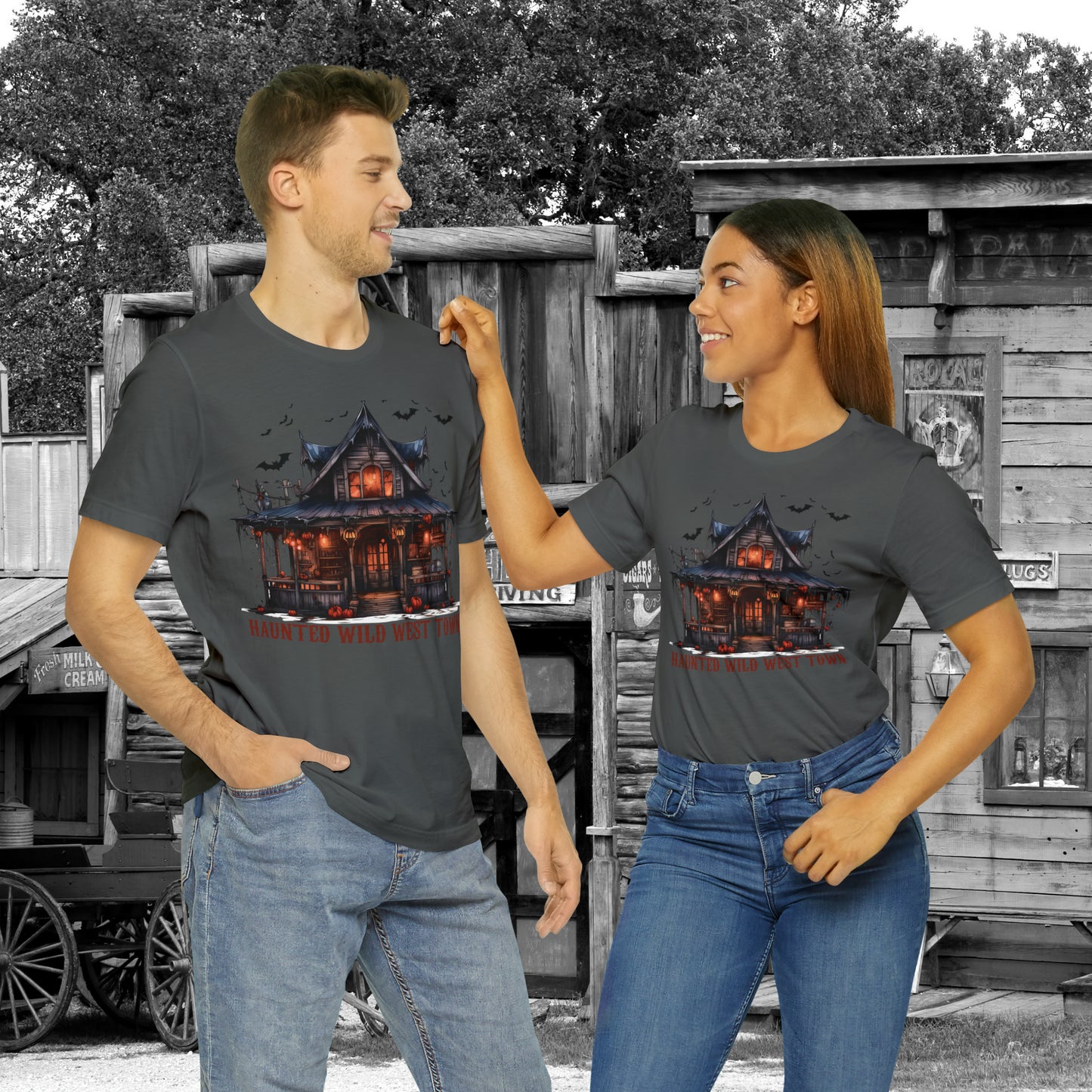 Haunted Wild West Town Halloween Western Unisex Jersey Short Sleeve Tee Gifts for Him Gifts For Her