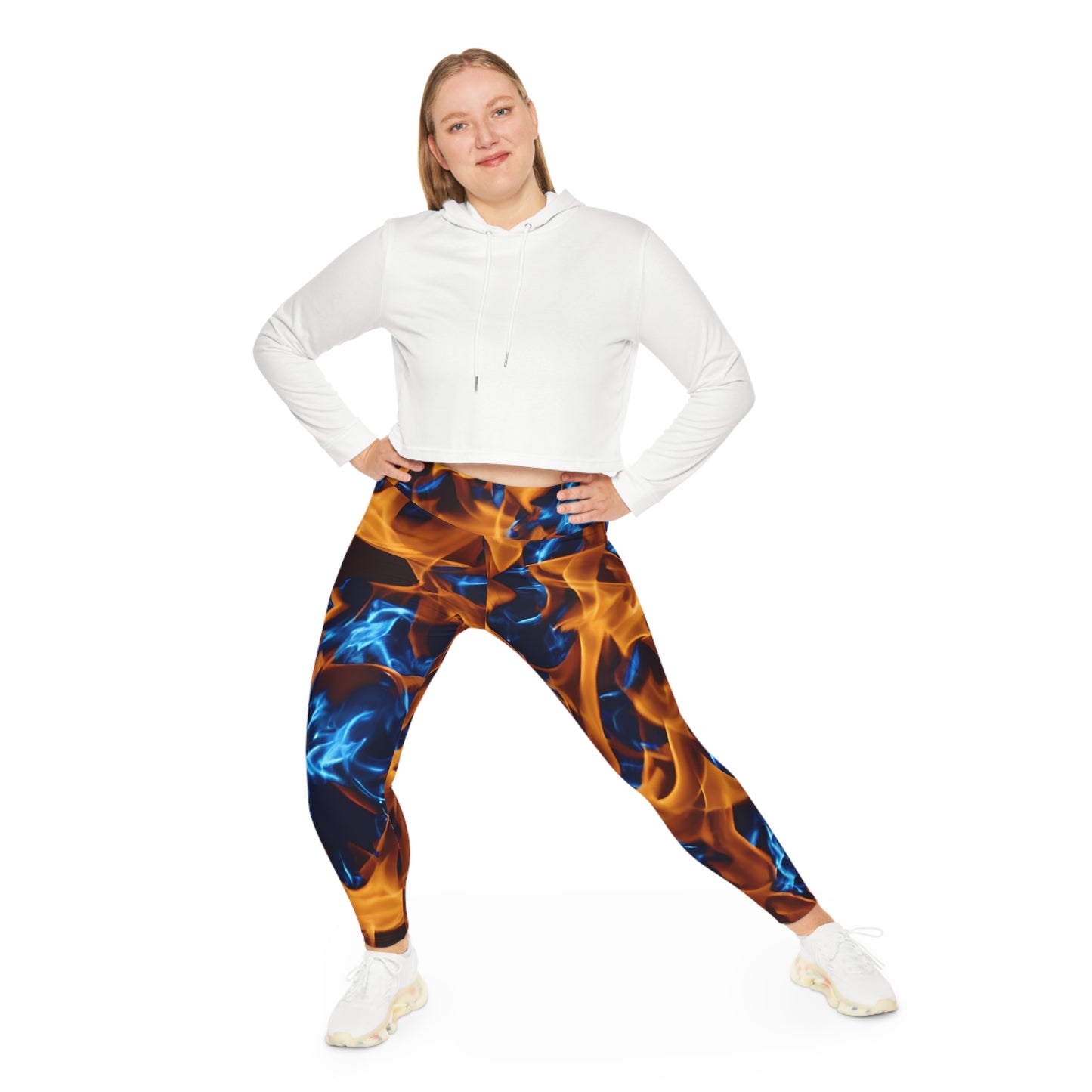 Plus Size Leggings with Blue and Orange Flames (AOP) - Stylish Comfort for Every Curve