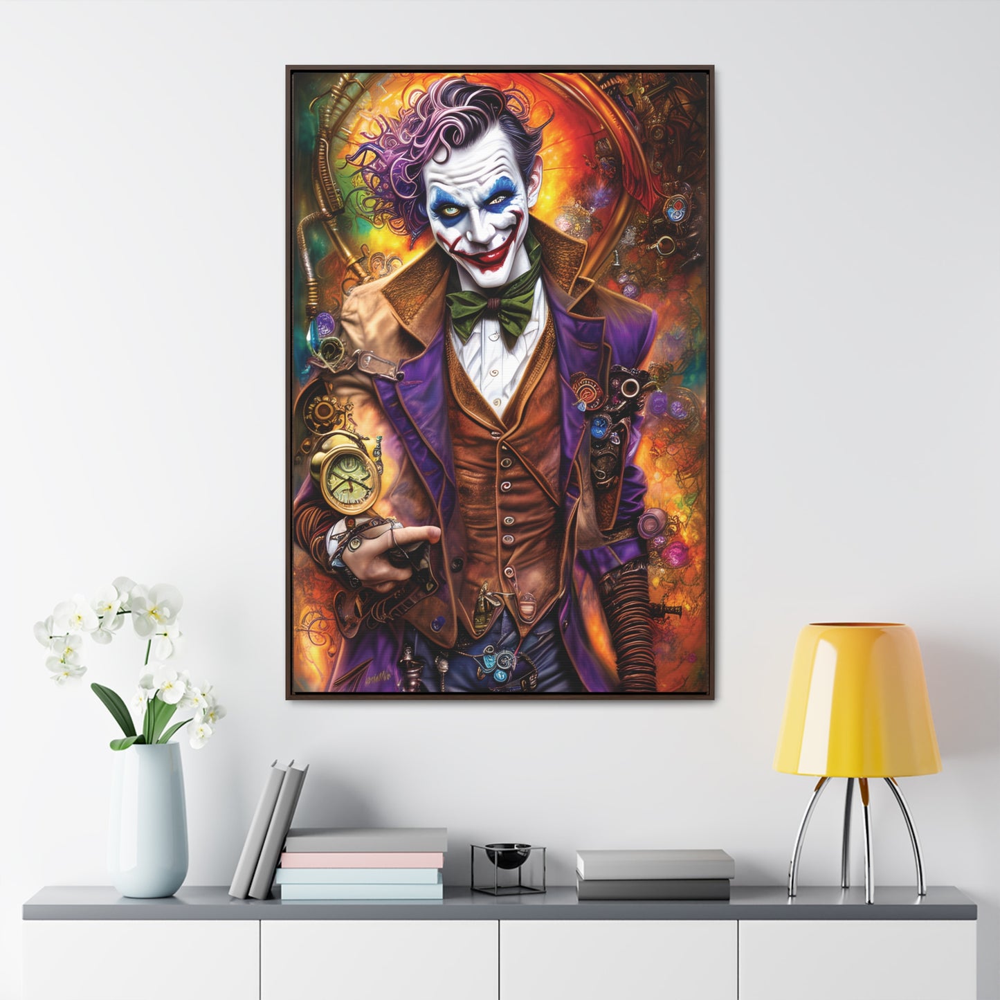 Steampunk-Joker-Hearts-Tribal-Fractal Gallery Canvas Wraps, Vertical Frame