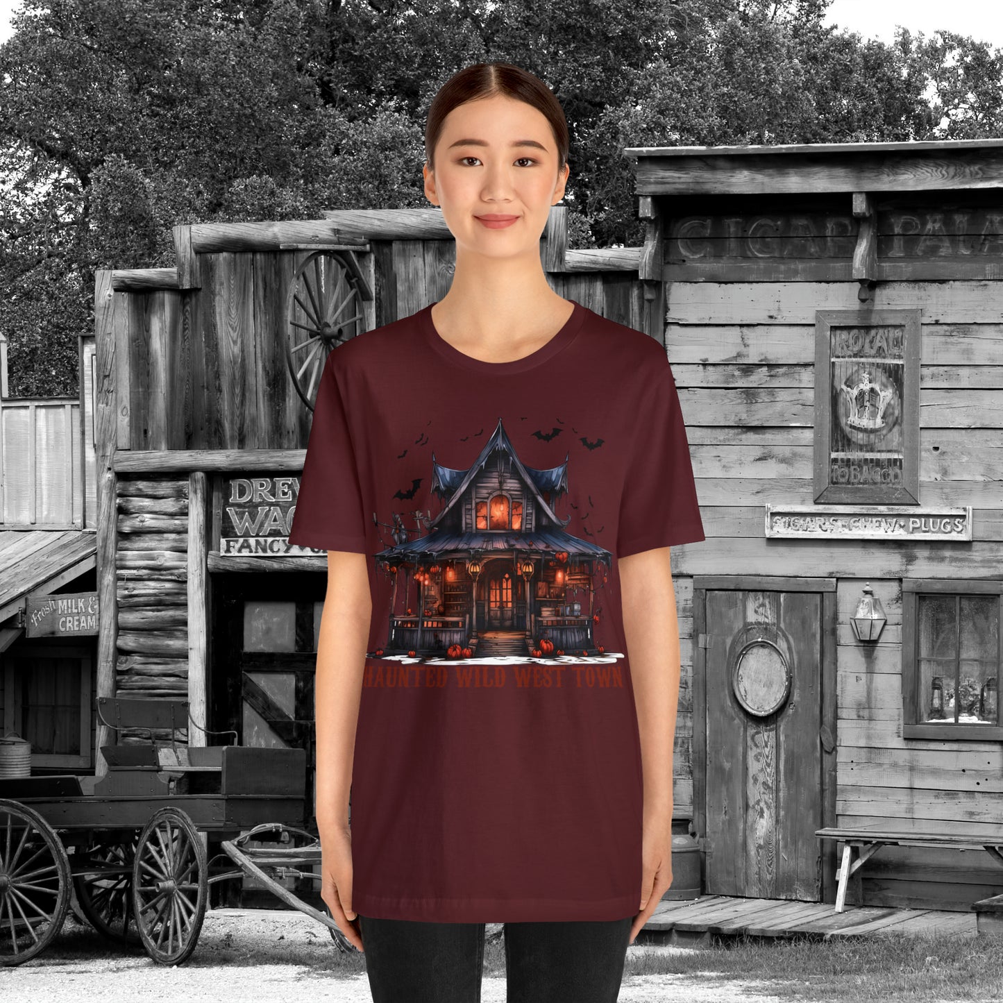 Haunted Wild West Town Halloween Western Unisex Jersey Short Sleeve Tee Gifts for Him Gifts For Her